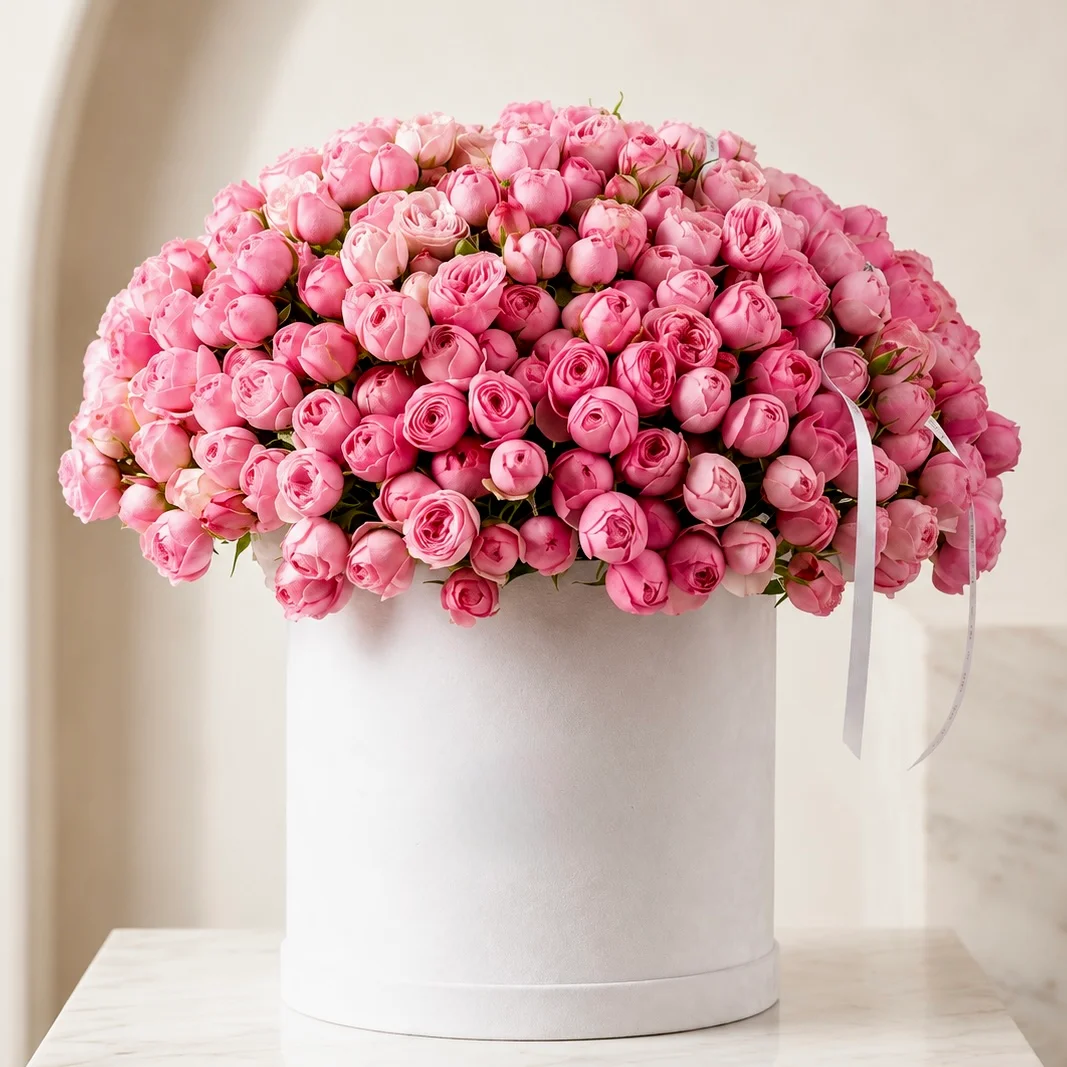 51 premium pink peony roses arranged in a luxury flower box, handcrafted for anniversaries, proposals, and elegant celebrations in Dubai